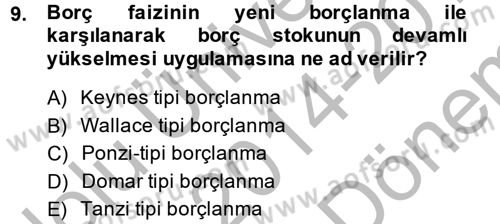 Maliye Politikası Dersi 2014 - 2015 Yılı (Final) Dönem Sonu Sınav Soruları 9. Soru