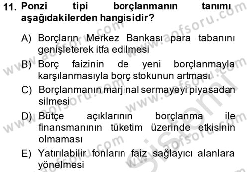 Maliye Politikası Dersi 2014 - 2015 Yılı Tek Ders Sınav Soruları 11. Soru