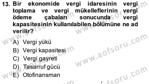 Maliye Politikası Dersi 2014 - 2015 Yılı Tek Ders Sınav Soruları 13. Soru