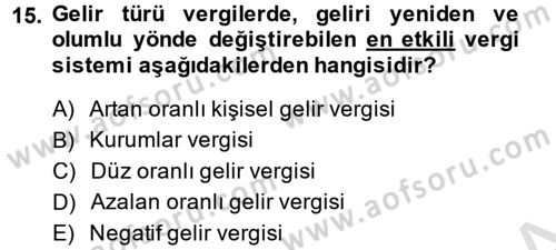 Maliye Politikası Dersi 2014 - 2015 Yılı Tek Ders Sınav Soruları 15. Soru