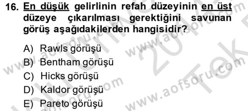 Maliye Politikası Dersi 2014 - 2015 Yılı Tek Ders Sınav Soruları 16. Soru
