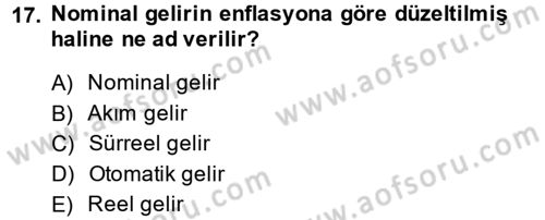 Maliye Politikası Dersi 2014 - 2015 Yılı Tek Ders Sınav Soruları 17. Soru