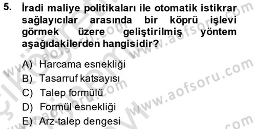 Maliye Politikası Dersi 2014 - 2015 Yılı Tek Ders Sınav Soruları 5. Soru
