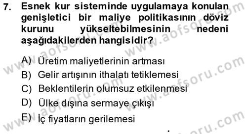 Maliye Politikası Dersi 2014 - 2015 Yılı Tek Ders Sınav Soruları 7. Soru