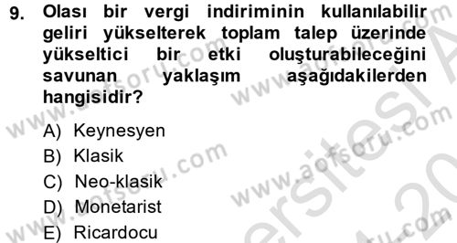 Maliye Politikası Dersi 2014 - 2015 Yılı Tek Ders Sınav Soruları 9. Soru