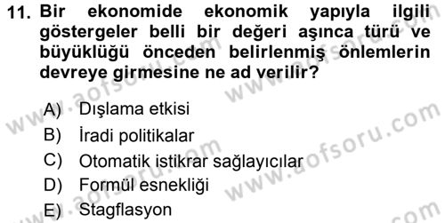 Maliye Politikası Dersi 2015 - 2016 Yılı (Vize) Ara Sınav Soruları 11. Soru