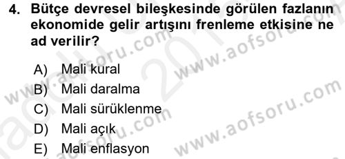 Maliye Politikası Dersi 2015 - 2016 Yılı (Vize) Ara Sınav Soruları 4. Soru