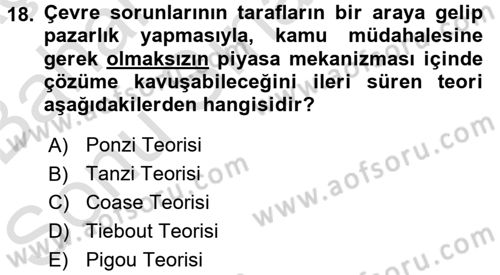 Maliye Politikası Dersi 2015 - 2016 Yılı (Final) Dönem Sonu Sınav Soruları 18. Soru