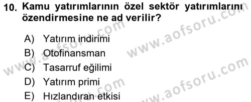 Maliye Politikası Dersi 2015 - 2016 Yılı Tek Ders Sınav Soruları 10. Soru