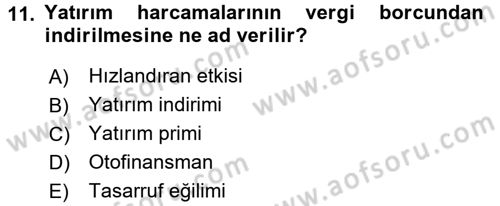 Maliye Politikası Dersi 2015 - 2016 Yılı Tek Ders Sınav Soruları 11. Soru