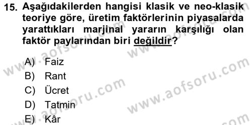 Maliye Politikası Dersi 2015 - 2016 Yılı Tek Ders Sınav Soruları 15. Soru