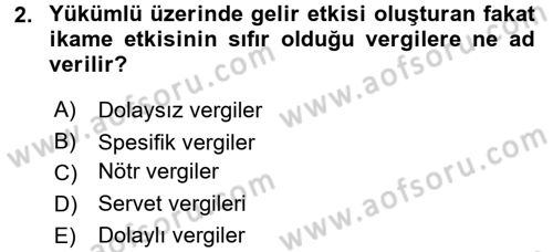 Maliye Politikası Dersi 2015 - 2016 Yılı Tek Ders Sınav Soruları 2. Soru