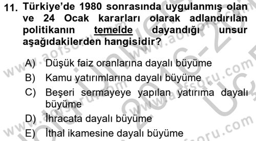 Maliye Politikası Dersi 2016 - 2017 Yılı 3 Ders Sınavı 11. Soru