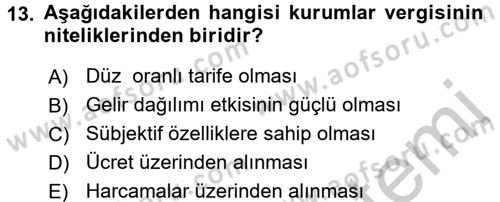 Maliye Politikası Dersi 2016 - 2017 Yılı 3 Ders Sınav Soruları 13. Soru