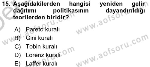 Maliye Politikası Dersi 2016 - 2017 Yılı 3 Ders Sınav Soruları 15. Soru