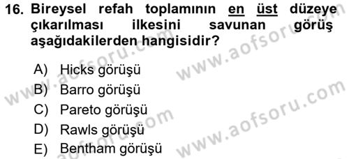 Maliye Politikası Dersi 2016 - 2017 Yılı 3 Ders Sınav Soruları 16. Soru