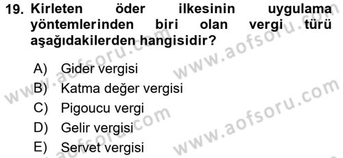 Maliye Politikası Dersi 2016 - 2017 Yılı 3 Ders Sınav Soruları 19. Soru
