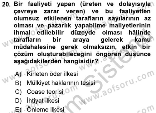 Maliye Politikası Dersi 2016 - 2017 Yılı 3 Ders Sınav Soruları 20. Soru