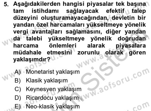 Maliye Politikası Dersi 2016 - 2017 Yılı 3 Ders Sınav Soruları 5. Soru