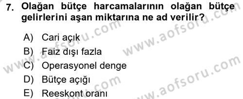 Maliye Politikası Dersi 2016 - 2017 Yılı 3 Ders Sınavı 7. Soru