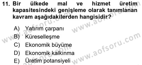 Maliye Politikası Dersi 2016 - 2017 Yılı (Final) Dönem Sonu Sınavı 11. Soru