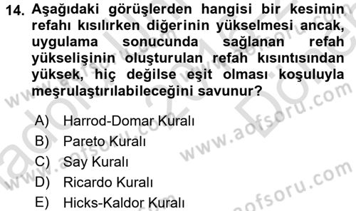 Maliye Politikası Dersi 2016 - 2017 Yılı (Final) Dönem Sonu Sınav Soruları 14. Soru