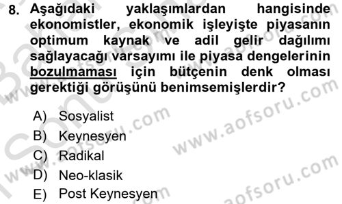 Maliye Politikası Dersi 2016 - 2017 Yılı (Final) Dönem Sonu Sınav Soruları 8. Soru
