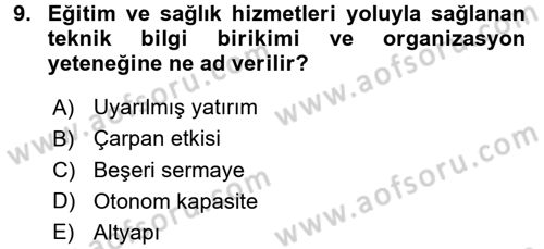Maliye Politikası Dersi 2016 - 2017 Yılı (Final) Dönem Sonu Sınav Soruları 9. Soru