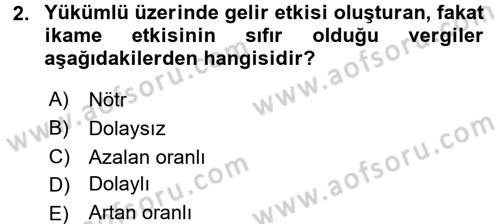 Maliye Politikası Dersi 2017 - 2018 Yılı 3 Ders Sınav Soruları 2. Soru