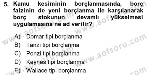 Maliye Politikası Dersi 2017 - 2018 Yılı 3 Ders Sınav Soruları 5. Soru
