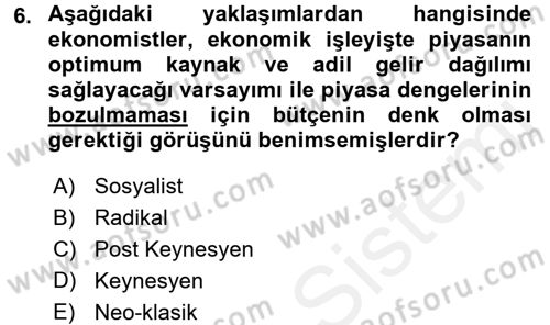 Maliye Politikası Dersi 2017 - 2018 Yılı 3 Ders Sınav Soruları 6. Soru