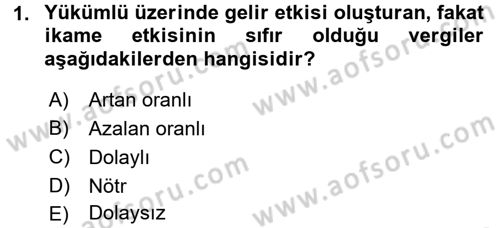 Maliye Politikası Dersi 2017 - 2018 Yılı (Vize) Ara Sınavı 1. Soru