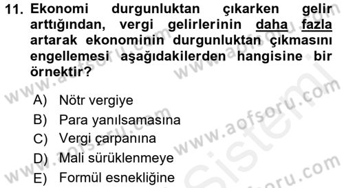 Maliye Politikası Dersi 2017 - 2018 Yılı (Vize) Ara Sınav Soruları 11. Soru
