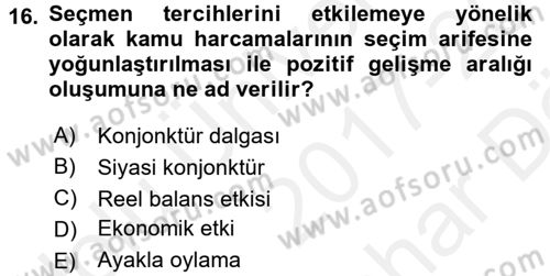 Maliye Politikası Dersi 2017 - 2018 Yılı (Vize) Ara Sınav Soruları 16. Soru