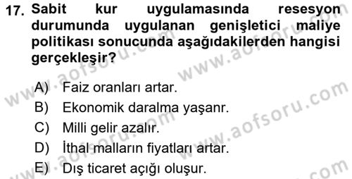 Maliye Politikası Dersi 2017 - 2018 Yılı (Vize) Ara Sınav Soruları 17. Soru