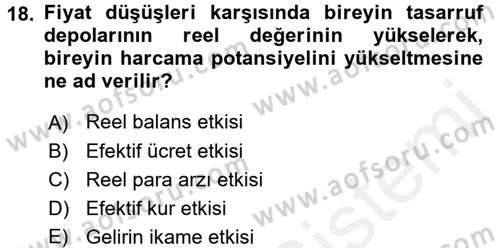 Maliye Politikası Dersi 2017 - 2018 Yılı (Vize) Ara Sınav Soruları 18. Soru