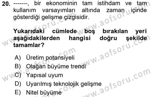 Maliye Politikası Dersi 2017 - 2018 Yılı (Vize) Ara Sınav Soruları 20. Soru