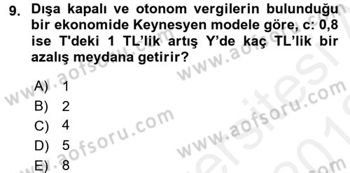 Maliye Politikası Dersi 2017 - 2018 Yılı (Vize) Ara Sınav Soruları 9. Soru