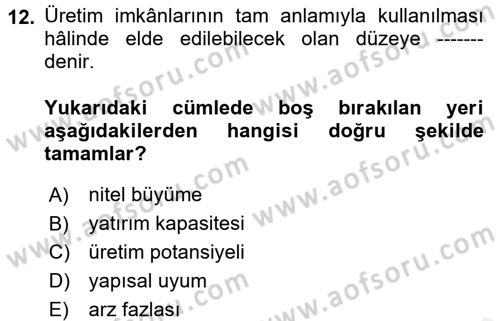 Maliye Politikası Dersi 2017 - 2018 Yılı (Final) Dönem Sonu Sınav Soruları 12. Soru