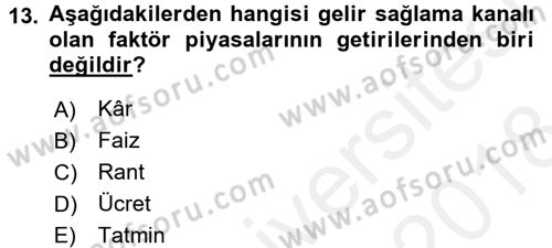 Maliye Politikası Dersi 2017 - 2018 Yılı (Final) Dönem Sonu Sınav Soruları 13. Soru