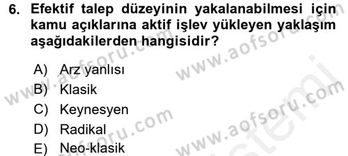 Maliye Politikası Dersi 2017 - 2018 Yılı (Final) Dönem Sonu Sınav Soruları 6. Soru