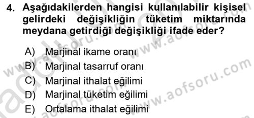 Maliye Politikası Dersi 2018 - 2019 Yılı 3 Ders Sınav Soruları 4. Soru