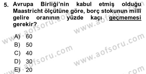 Maliye Politikası Dersi 2018 - 2019 Yılı 3 Ders Sınav Soruları 5. Soru