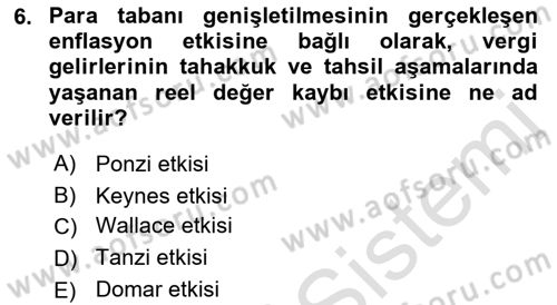 Maliye Politikası Dersi 2018 - 2019 Yılı 3 Ders Sınav Soruları 6. Soru