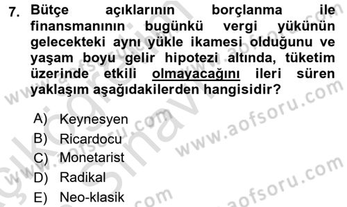 Maliye Politikası Dersi 2018 - 2019 Yılı 3 Ders Sınav Soruları 7. Soru