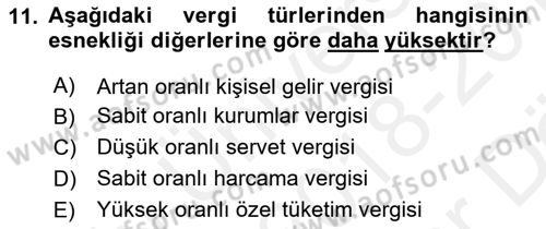 Maliye Politikası Dersi 2018 - 2019 Yılı (Vize) Ara Sınav Soruları 11. Soru
