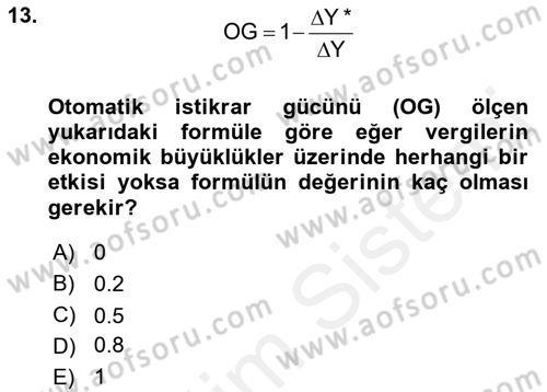 Maliye Politikası Dersi 2018 - 2019 Yılı (Vize) Ara Sınav Soruları 13. Soru