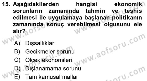 Maliye Politikası Dersi 2018 - 2019 Yılı (Vize) Ara Sınav Soruları 15. Soru