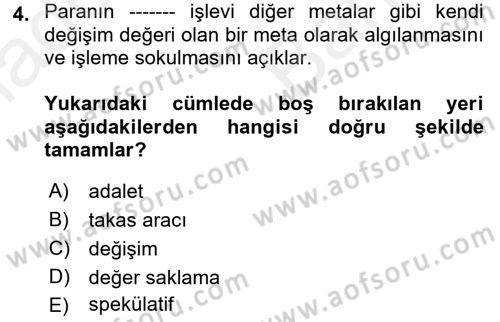 Maliye Politikası Dersi 2018 - 2019 Yılı (Vize) Ara Sınav Soruları 4. Soru