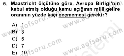 Maliye Politikası Dersi 2018 - 2019 Yılı (Final) Dönem Sonu Sınavı 5. Soru